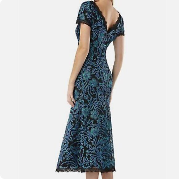 JS Collections Womens Green Embroidered V-Neck Sheath Dress Sz-4 - Picture 1 of 15